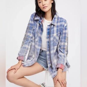 Free People Distressed Flannel Jacket
